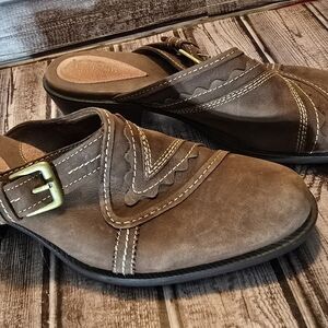 Brown Leather Slip-On Shoes with Buckle